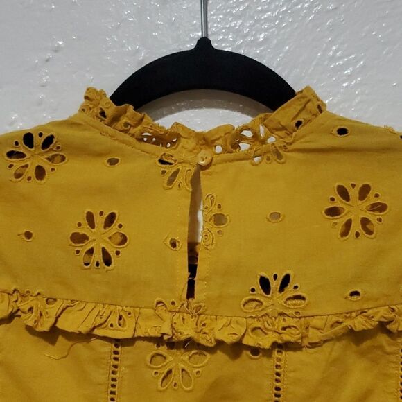 J. Crew Mustard Eyelet Long Sleeve Mock Neck Ruffled Top Size XS - Picture 7 of 13